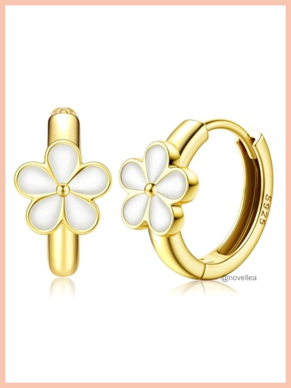 Solid 925 Sterling Silver Gold Plated Daisy Flower Huggie Hoop Earrings